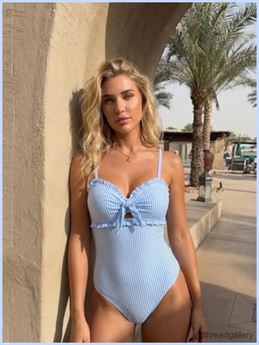 Women's One Piece Swimsuit Knotted Front Ruffle Trim Tummy Control Cutout